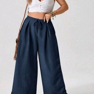 Navy Wide-Leg Pants